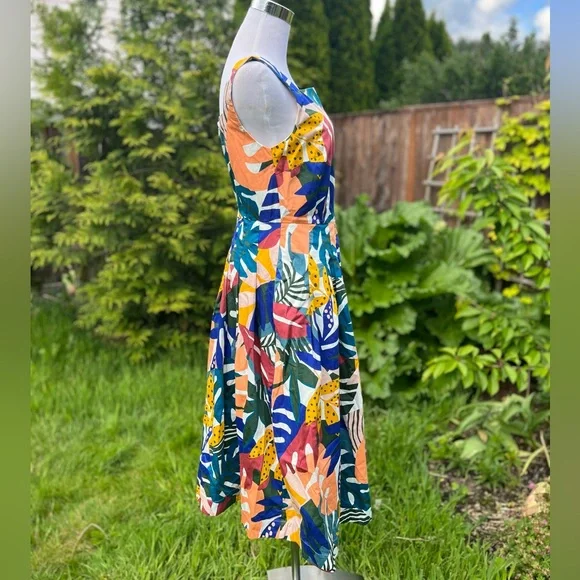 Boden Aubrey Cotton Midi Dress Pockets Ivory Floral Leaf Size 4
